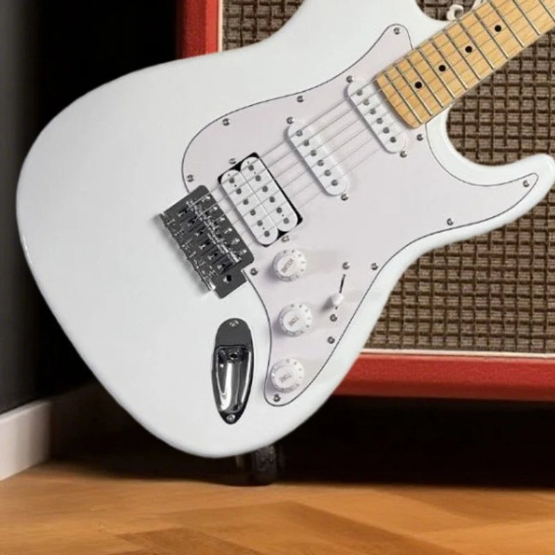 Guitarra eléctrica STS blanca, mástil de arce, cuerpo de madera de Paulownia, regalo de Año Nuevo, envío gratis