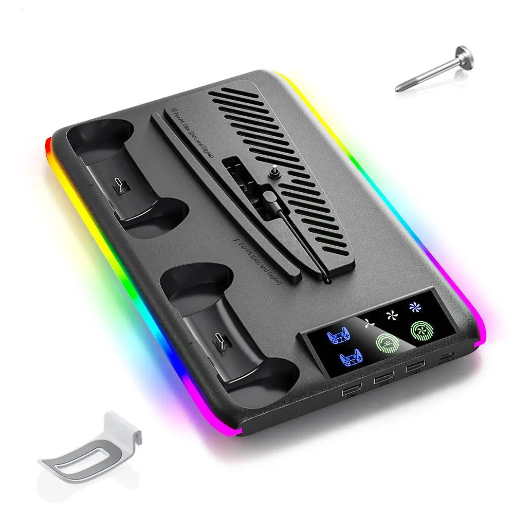 Base de refrigeración con estación de carga para mando LED para PS5/Slim/Pro, ventilador de refrigeración de 3 velocidades, accesorios para consola PlayStation 5