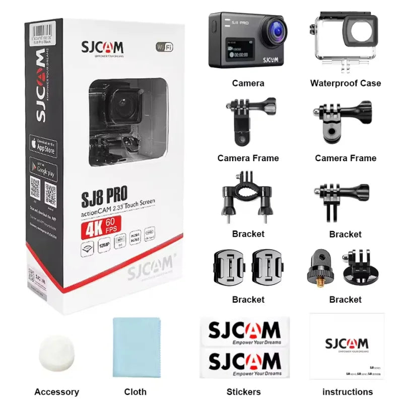 Cámara de acción SJCAM SJ8 pro 4K Ultra HD con zoom 8X, pantalla doble impermeable y estabilización de imagen, batería de 1300 mAh