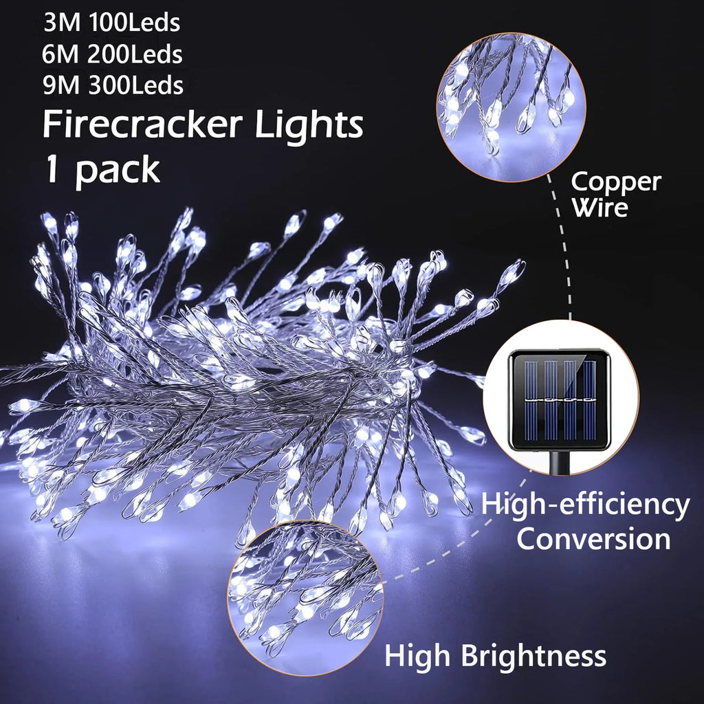 Guirnalda de luces LED solares con forma de petardo, guirnalda impermeable para exteriores, luz de hadas para boda, fiesta, jardín, decoración navideña