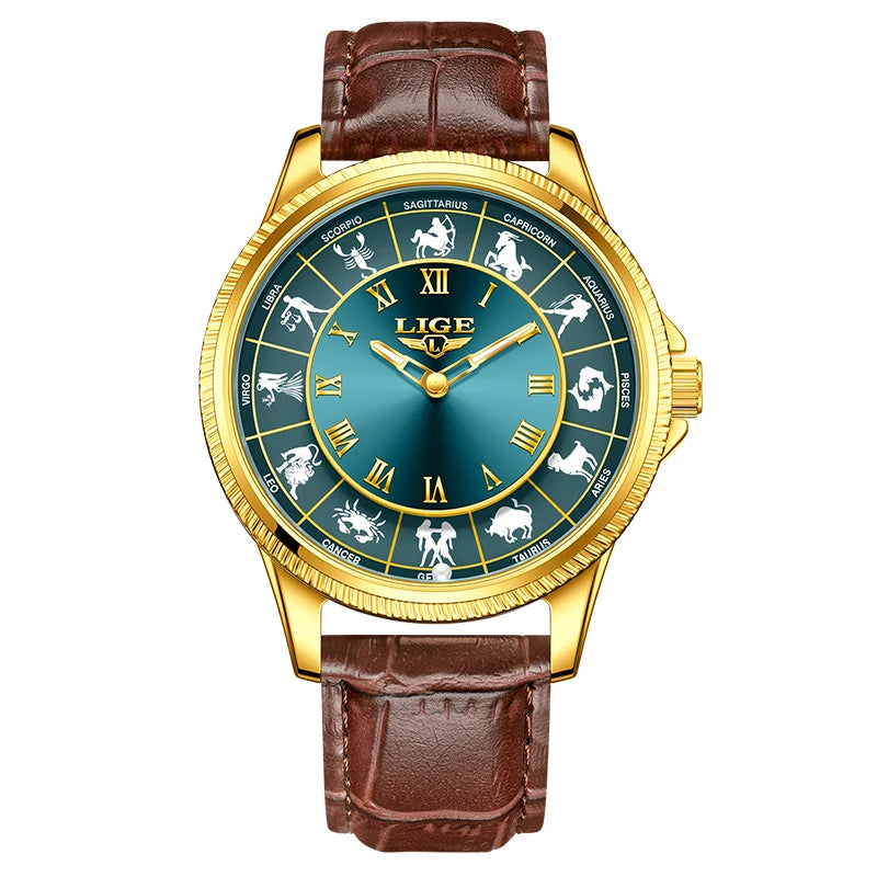 LIGE Reloj de cuarzo de lujo para hombre, nuevo diseño de moda, constelación, resistente al agua 30M, luminoso, regalo creativo para hombre