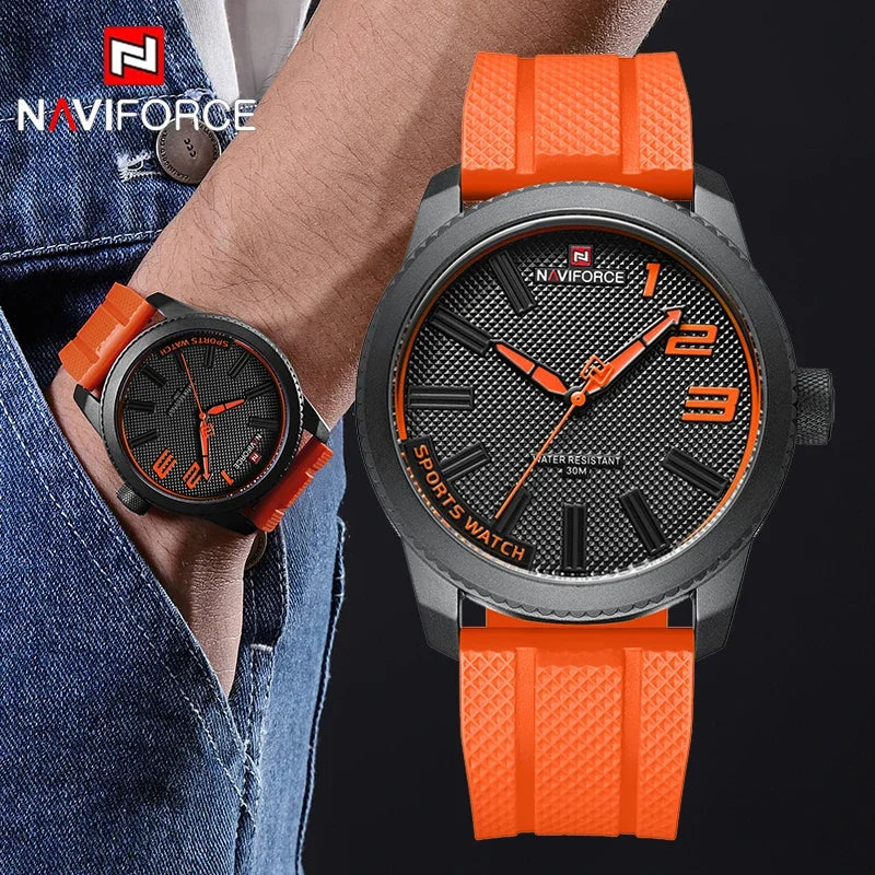 Reloj de pulsera NAVIFORCE para hombre, marca de prestigio, resistente al agua 30M, reloj deportivo para hombre, nuevo, de lujo, con correa de silicona, estilo casual y de negocios, de cuarzo