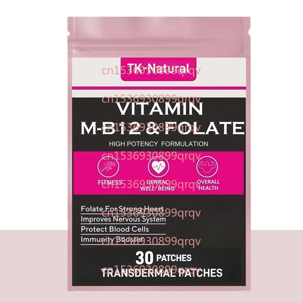 30 parches Parches transdermicos de vitamina B12 con metilcobalamina, folla y vitamina B6 para ayudar a aumentar la energía natural y beneficio del cerebro
