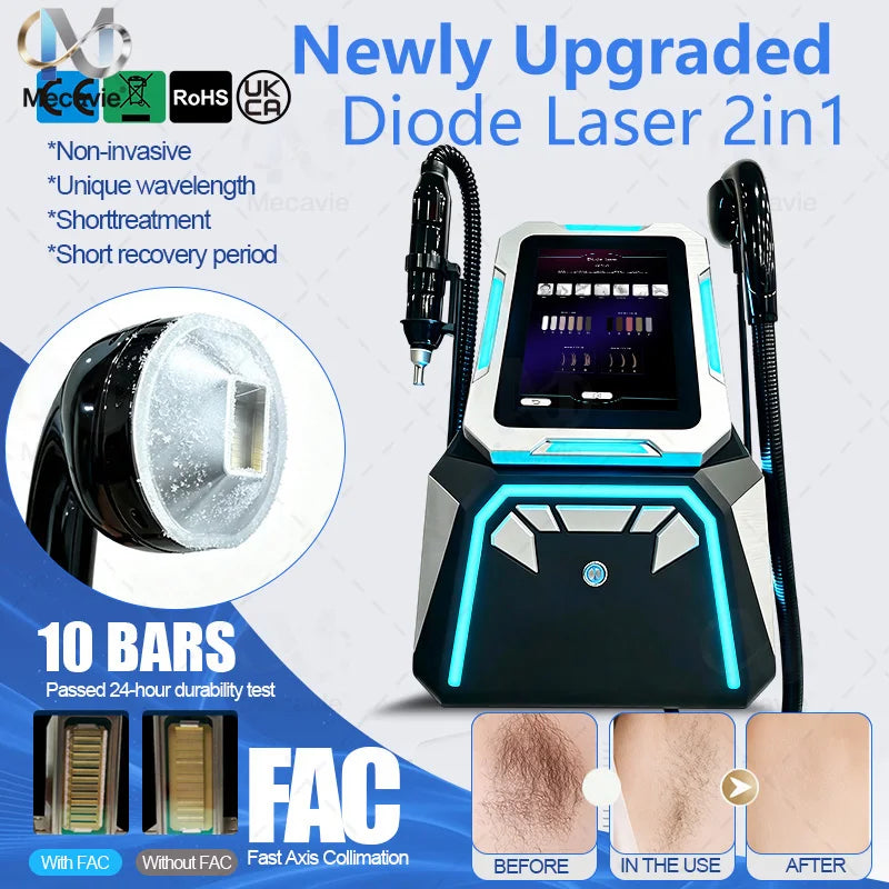 Máquina Profesional 2 en 1 de Depilación Láser de Diodo y Eliminación de Tatuajes con Láser Picosegundo ND YAG 755 808 830 940 1064nm con Enfriamiento por Hielo