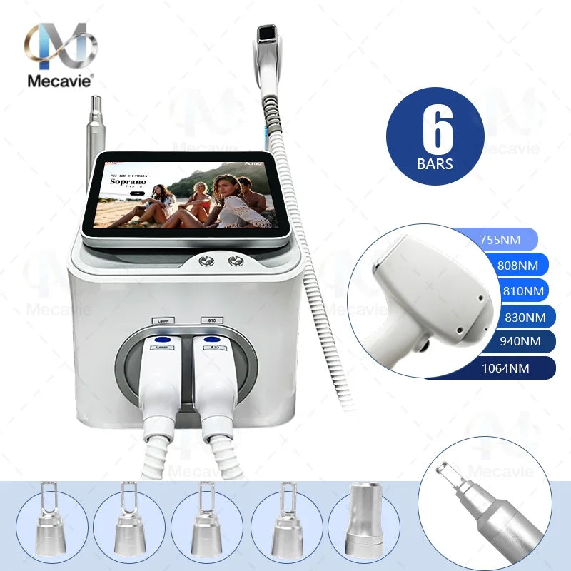 Dispositivo de Depilación Láser de Diodo Picosegundo 2 en 1 de 6000W Soprano 808+, Láser Picosegundo para Eliminación de Tatuajes, Depilación Permanente