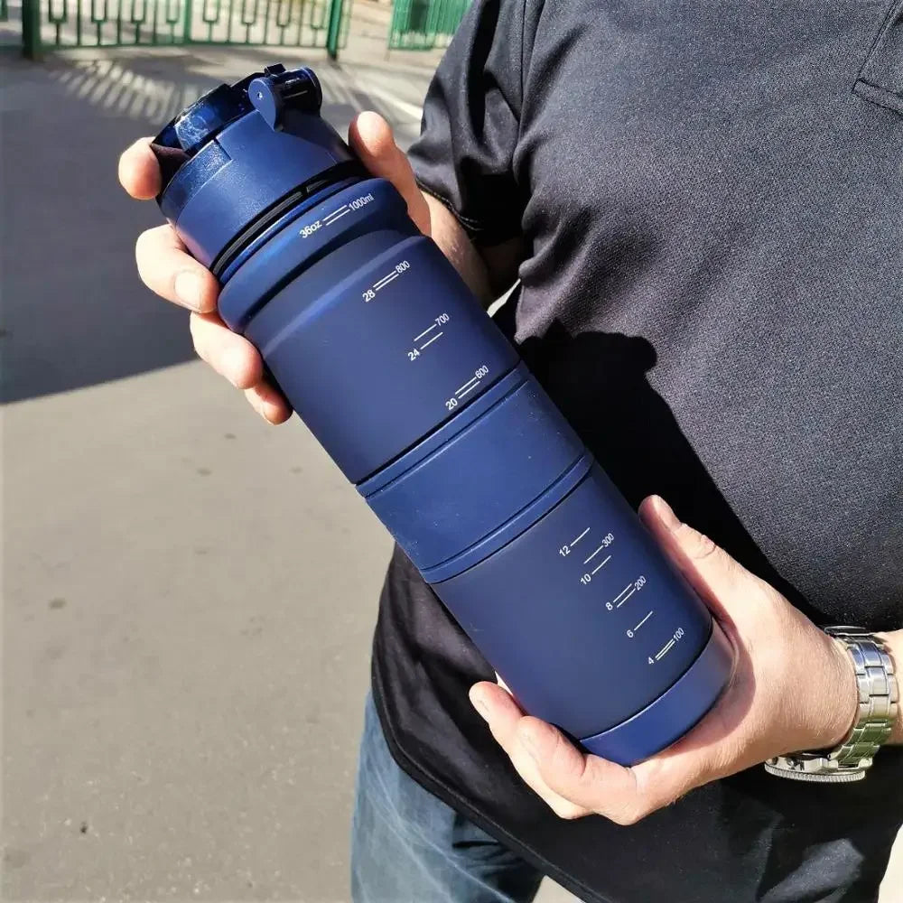 Botellas de agua de 1000ML, mezclador de proteínas de gran capacidad, botella portátil de plástico para beber, libre de BPA Tritan, con pantalla de filtro