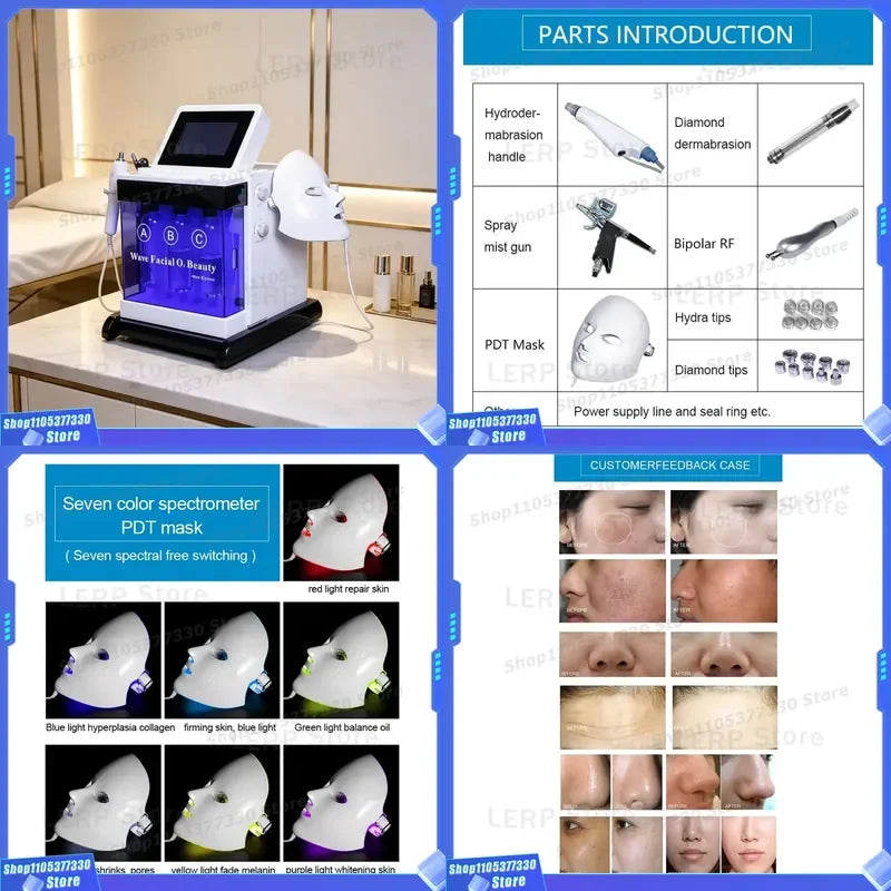 Máscara de Terapia de Luz Roja 5 en 1, Dispositivo de Cuidado Facial, Máquina de Hidrodermoabrasión, Equipo de Belleza para la Limpieza Facial