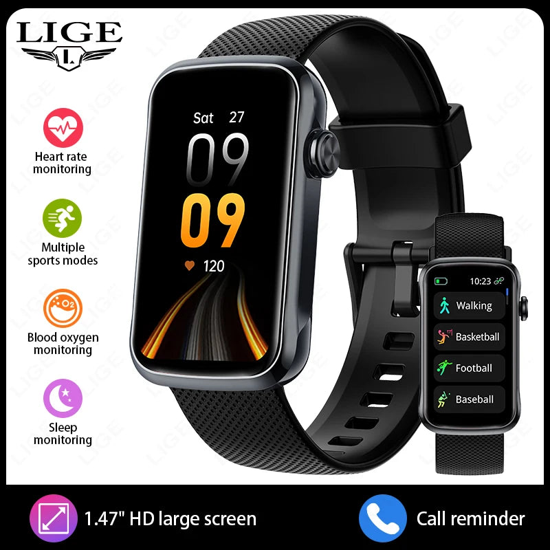 Reloj inteligente LIGE de 1.47" para mujer y hombre, pulsera inteligente con monitor de frecuencia cardíaca, contador de pasos, deporte, fitness, salud y resistente al agua, smartwatch para dama