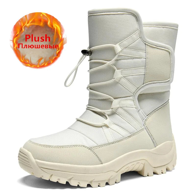 Botines de invierno para mujer, botas de nieve para mantener el calor, botas de senderismo con plataforma sin cordones para exteriores, botas de felpa gruesas para mujer