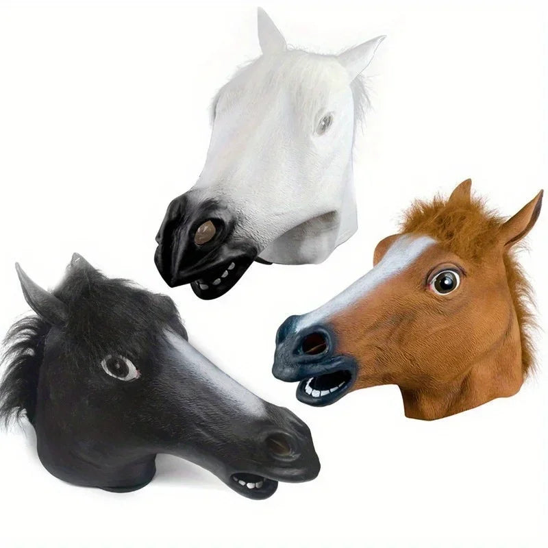 Máscara de cabeza de caballo de simulación, disfraz de cosplay, divertido accesorio para fiestas y festivales.