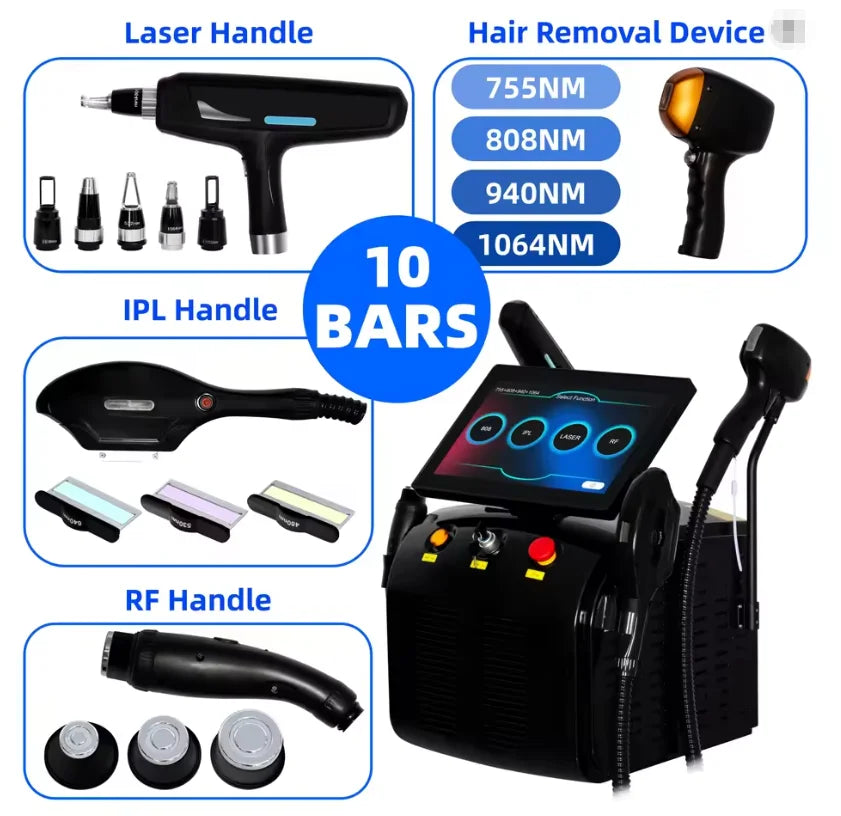 Dispositivo de depilación láser con diodo, 4 en 1, modelo más reciente, con 4 longitudes de onda, tecnología Pico 808, exfoliación con carbón, radiofrecuencia, IPL, Nd Yag y tecnología de picosegundos, para la eliminac