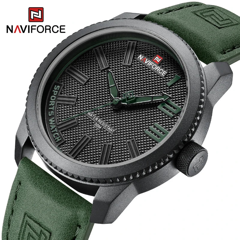 Reloj deportivo NAVIFORCE para hombre, estilo militar, resistente al agua 30 m, correa de piel, reloj de pulsera para caballero, informal y de lujo, Reloj Hombre