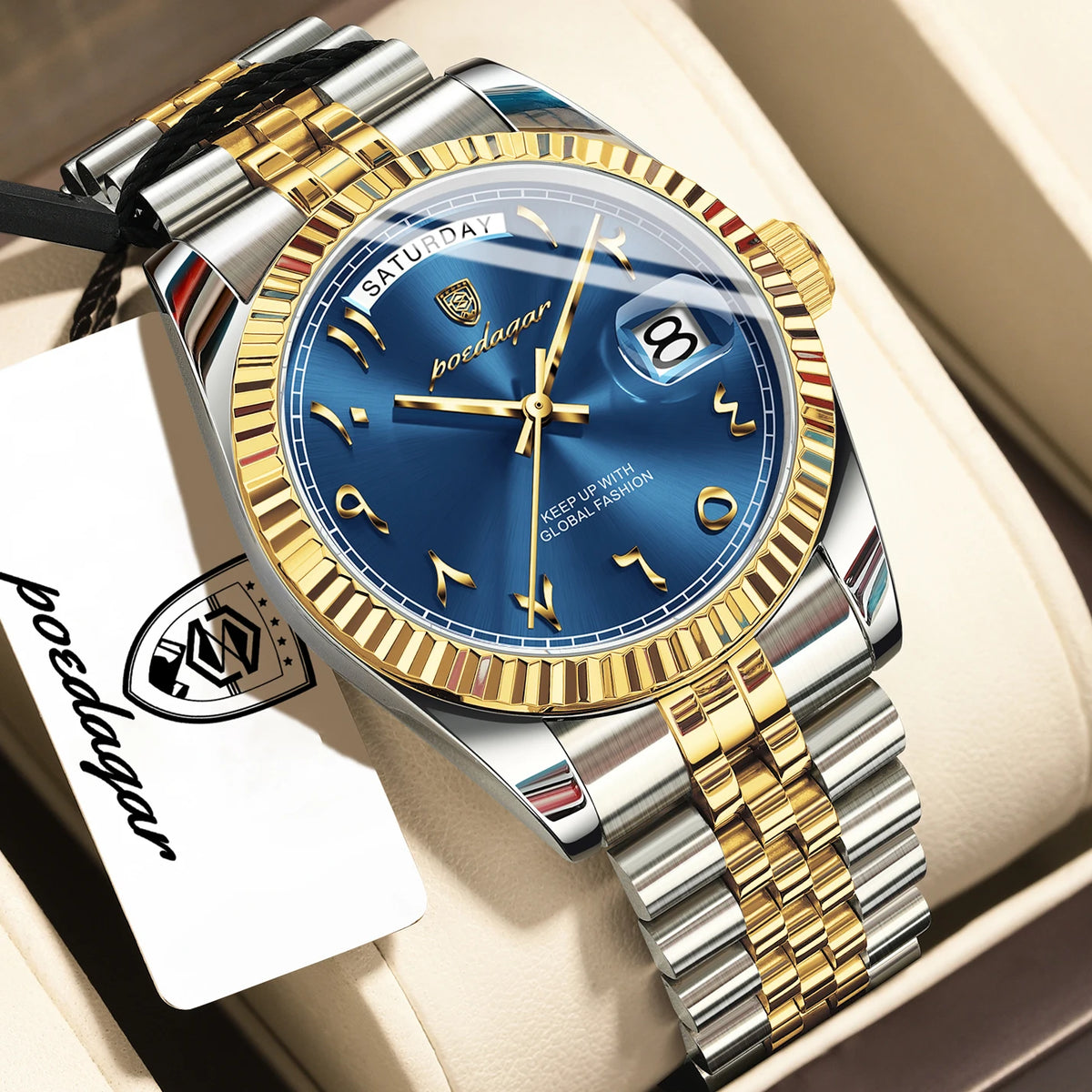 Reloj de pulsera para hombre POEDAGAR, de moda, casual, resistente al agua, de acero inoxidable, con fecha, día de la semana, cuarzo, reloj de negocios para hombre.