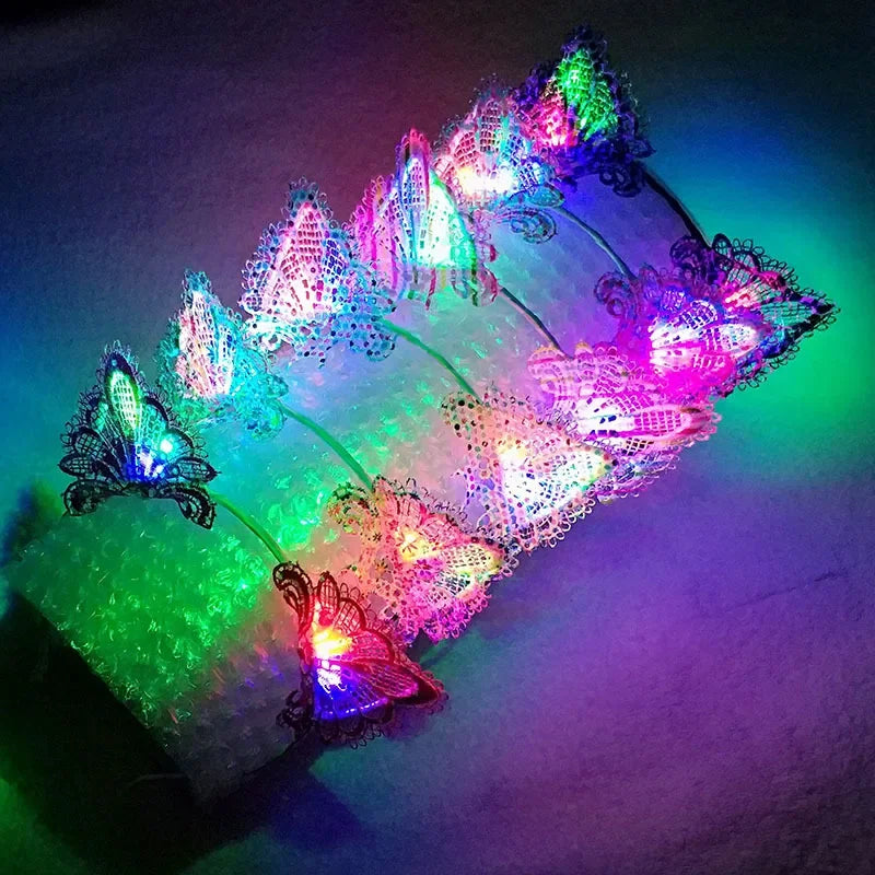 20 piezas de luces LED intermitentes de encaje con orejas de animales, diadema de gato y zorro para Cosplay, fiesta de cumpleaños, Rave, Festival de boda