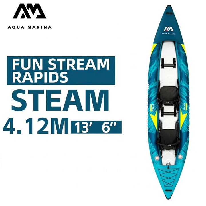 Kayak Inflable AQUA STEAM 312 para 1 Persona, con Piso de Tecnología Drop Stitch, PVC Reforzado 840D, Diseño Aerodinámico, Asiento con Respaldo Alto, Tecnología Deck Shield, para Deportes Acuáticos, Ríos, Lagos, Agua Du