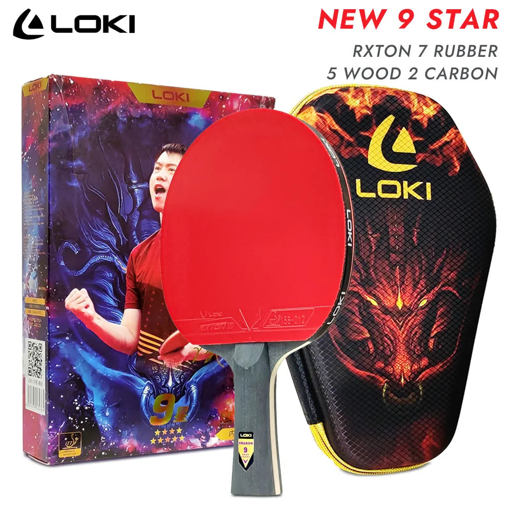 Raqueta de tenis de mesa LOKI de 9 estrellas, nuevo palo de paleta de Ping Pong profesional, goma adhesiva RXTON 7, 5 hojas de carbono de madera y 2