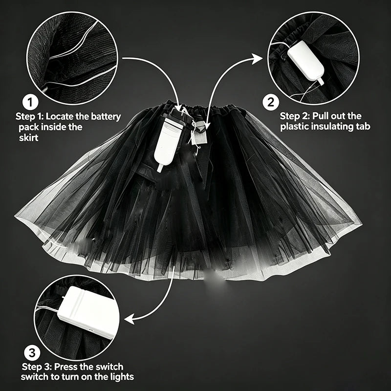 Falda Tutú Brillante de Tul para Mujer, con Luces LED, 3 Capas, Cintura Elástica, para Discotecas, Fiestas Rave, Carnaval, Cosplay, Festivales