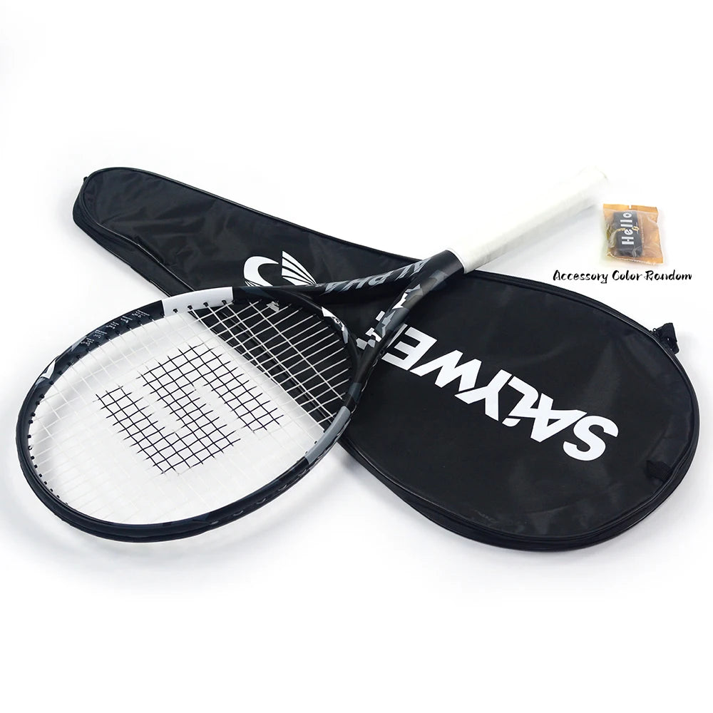 Raqueta de Tenis SALYWEE Alpha T800 de Fibra de Carbono, Ultraligera 273±7g, Marco Anti-Torsión de Triple Unión Ancho, con Amortiguador y Bolsa de Transporte