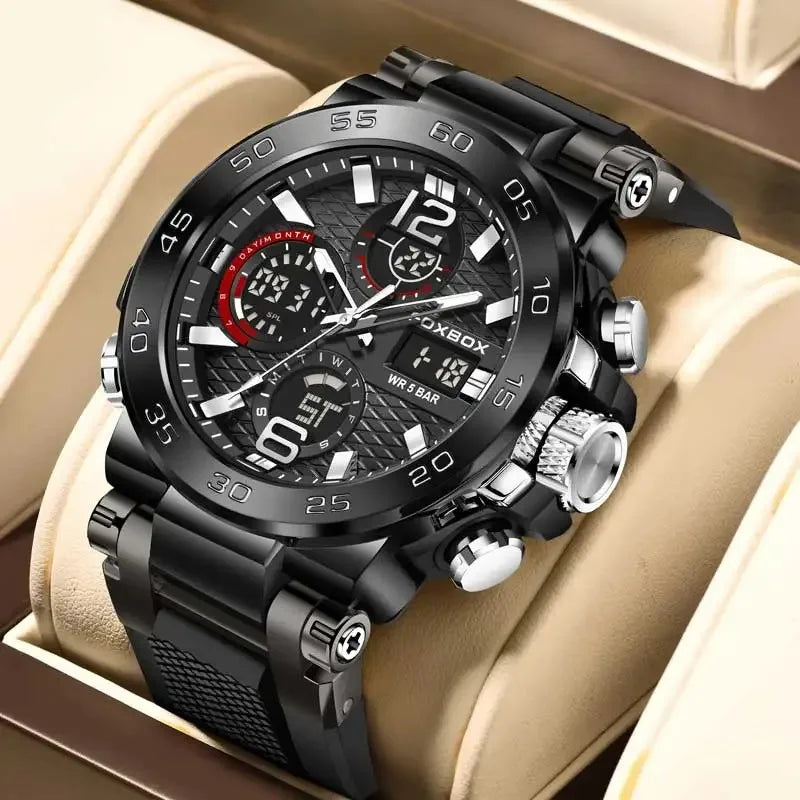 Reloj de pulsera para hombre FOXBOX de lujo con pantalla LED, luminoso, deportivo, resistente al agua, reloj militar de cuarzo para hombre + caja