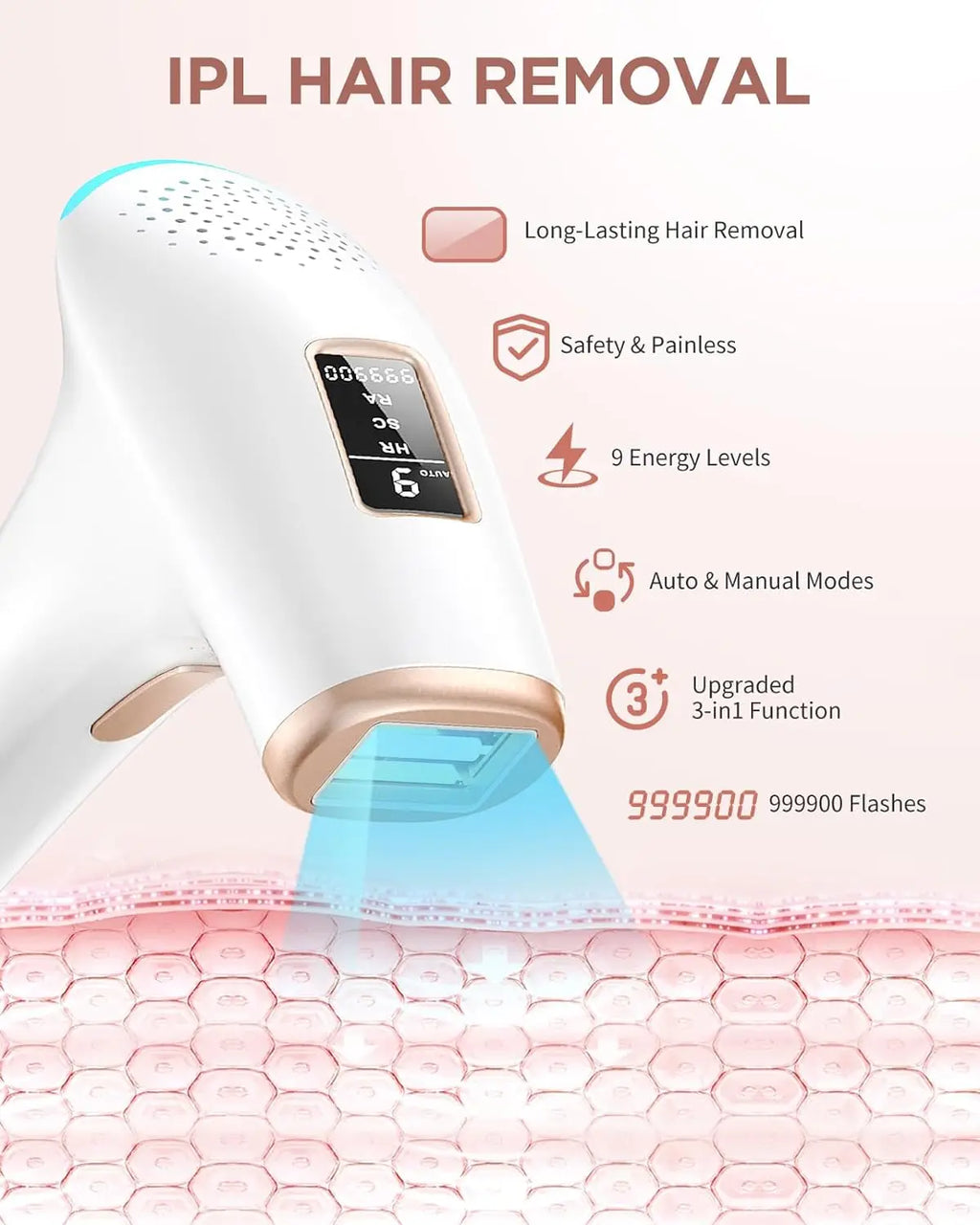 999900   Flashes-depiladora IPL segura, permanente, indolora, cara, cuerpo, brazos, pierna, tratamiento de cuerpo entero para hombres y mujeres, uso doméstico