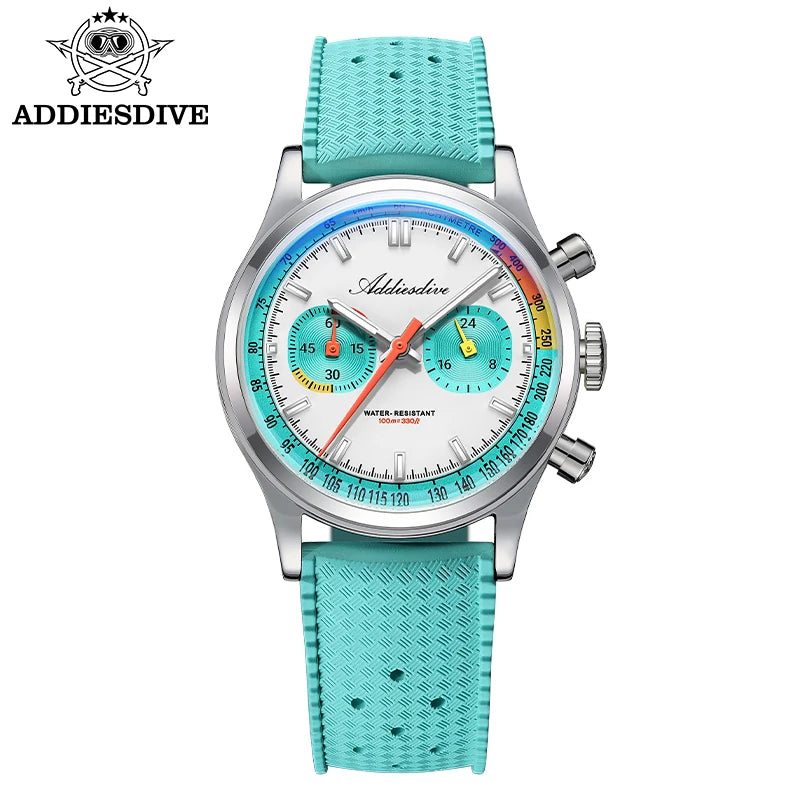 Reloj de cuarzo para hombre ADDIESDIVE de 38 mm, cronógrafo, movimiento 0S21, luminiscencia BGW9, resistente al agua 10 bares, correa de caucho fluorado
