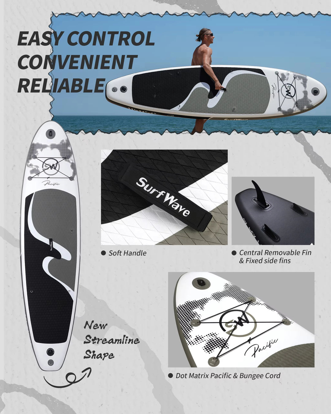Tabla de Surf SurfWave 335x86x15cm, Tabla de Paddle Surf Inflable Antideslizante para Deportes Acuáticos