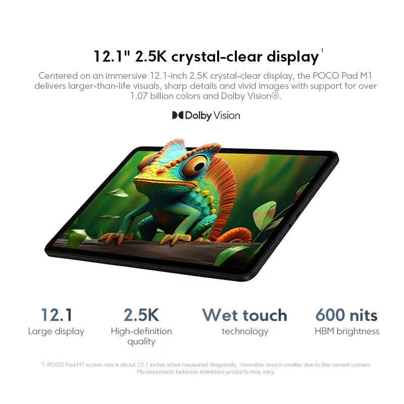 Tablet POCO Pad M1 Versión Global con Pantalla Cristalina de 12.1 Pulgadas 2.5K 120Hz, Snapdragon 7s Gen 4 Octa-core, Batería de 12000mAh