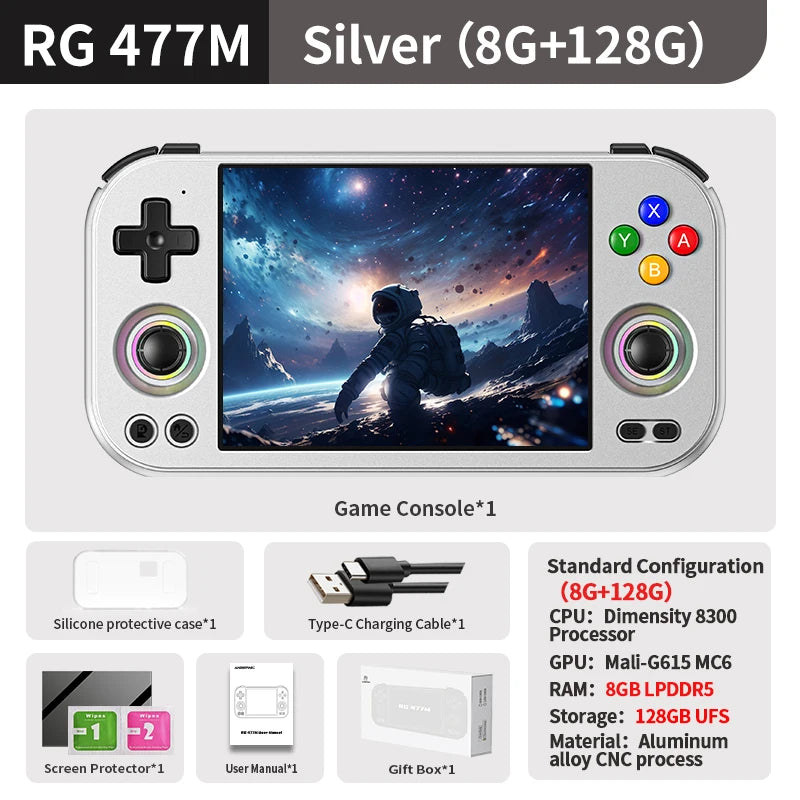 Consola de Juegos Retro Portátil Anbernic RG477M, Pantalla LTPS In-Cell de 4.7 Pulgadas y 1280*960, Android 14, Aluminio CNC, Batería de 5300 mAh, Reproductor de Juegos Portátil