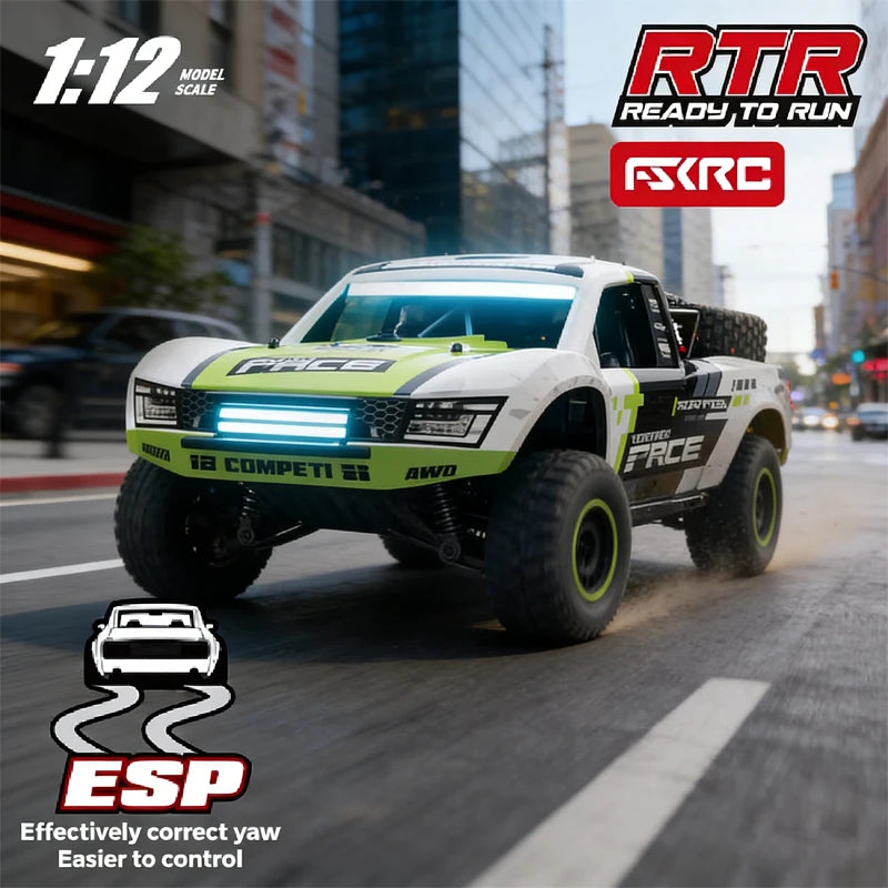 Coche RC HuangBo HB-RD1201 1:12 4WD, Camioneta de Carreras con Luces LED, Control de Crucero y Giroscopio – Juguete RC para Niños y Adultos