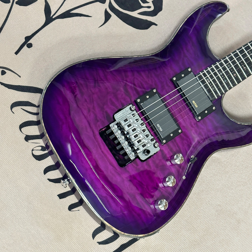 Guitarra eléctrica morada de 6 cuerdas, guitarras eléctricas de hardware blanco, guitarra con diapasón de palisandro
