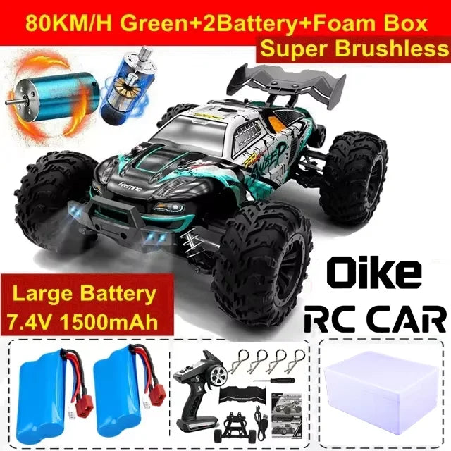 Coche teledirigido Oike 4WD 1:16 80 km/h super sin escobillas 50 km/h con escobillas, 4x4 todoterreno, camión de carreras de alta velocidad, buggy de juguete
