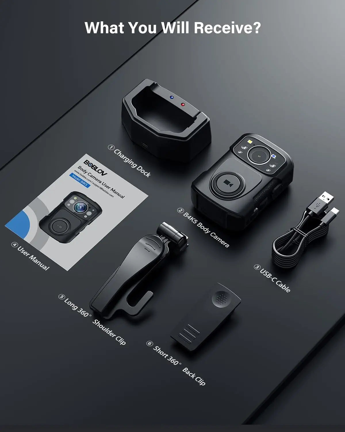 BOBLOV B4K5 4K cámara corporal IP68 GPS cámara desgastada por el cuerpo 128GB cámara de policía 2160P registro de vídeo base de carga cámara corporal de visión nocturna