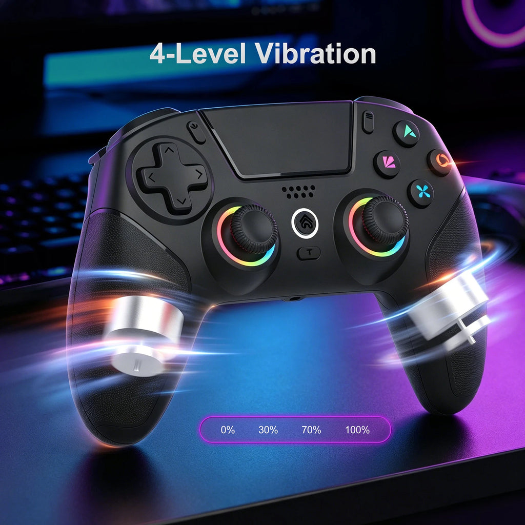 Mando negro con retroiluminación RGB y vibración en 4 niveles indicada en pantalla