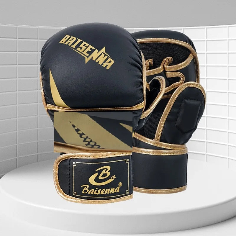Guantes de boxeo profesionales MMA, saco de arena de medio dedo, guantes de entrenamiento Karate Muay Thai, equipo de boxeo grueso de PU para adultos y niños