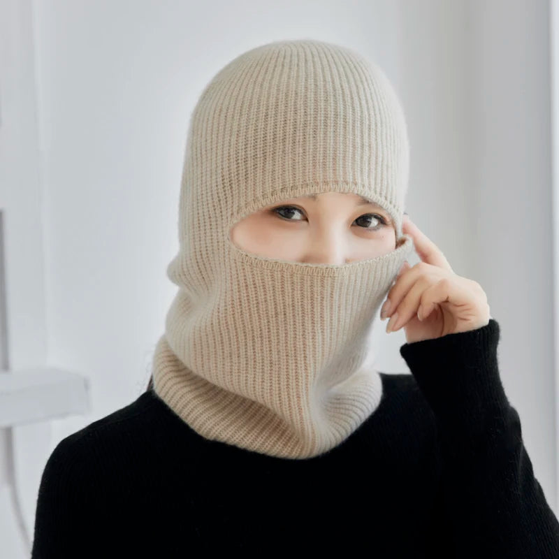 Gorro 100% Cachemira para Mujer, Pasamontañas Tejido, Calentador de Cuello, Máscara Facial, Gorro de una Pieza para Hombre, Envoltura para la Cabeza a Prueba de Frío para Ciclismo