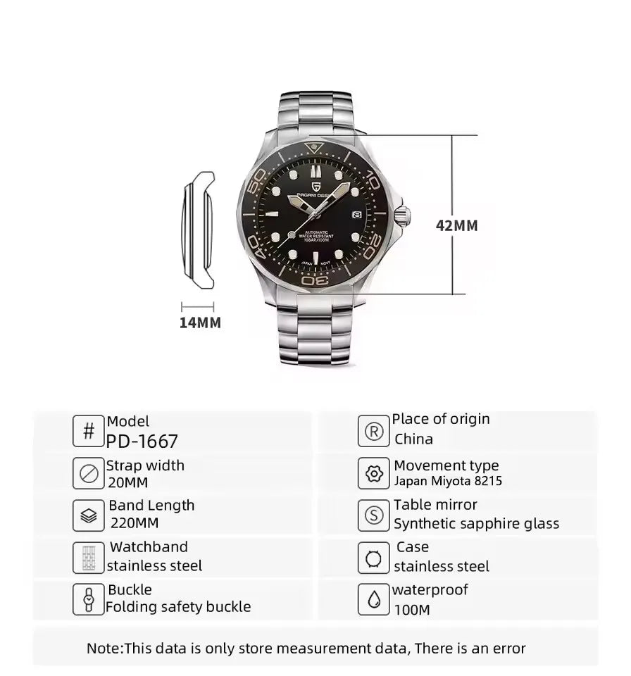 Reloj de lujo mecánico PAGANI DESIGN, bisel de cerámica, cristal de zafiro, fecha, luminoso, movimiento japonés, reloj de acero inoxidable para hombre