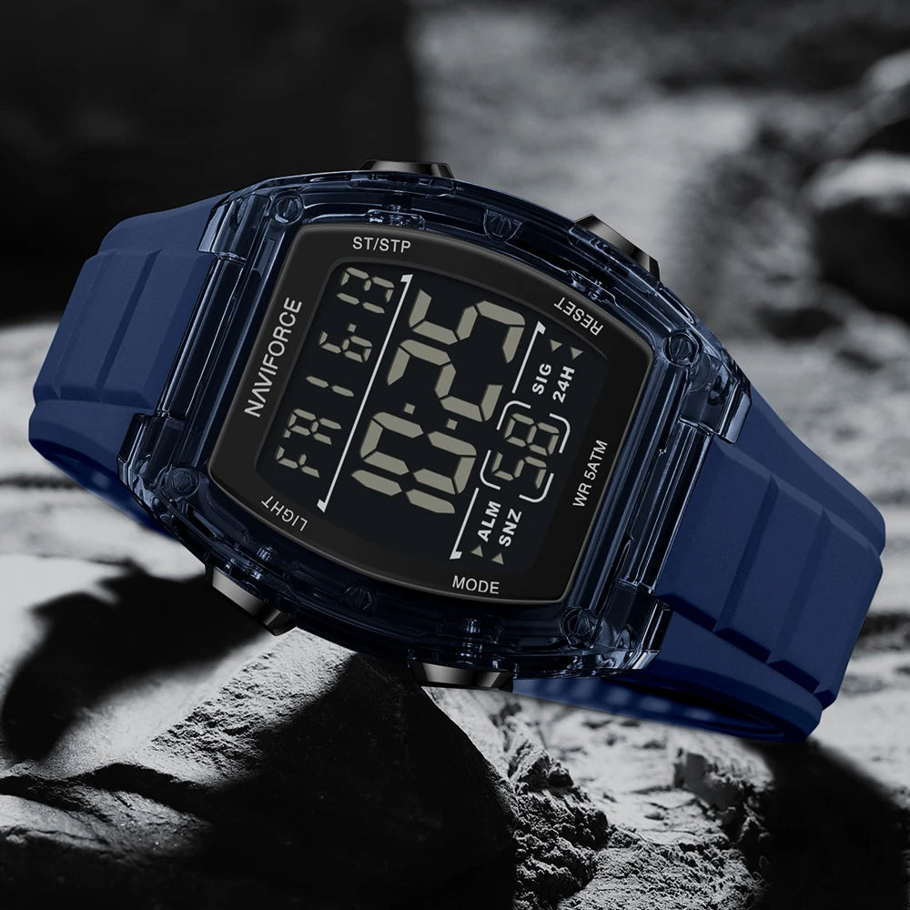 Reloj deportivo para hombre NAVIFORCE de lujo, marca líder, con alarma, cronómetro, pantalla digital LED, retroiluminación y resistente al agua.