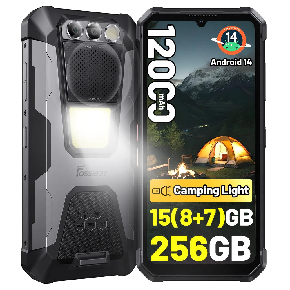 Smartphone robusto FOSSiBOT F106 Pro, 15 (8 + 7) GB RAM, 256 GB ROM, 12000 mAh, 6,58", 48 MP, Helio G85, Android 14, teléfono Dual SIM 4G