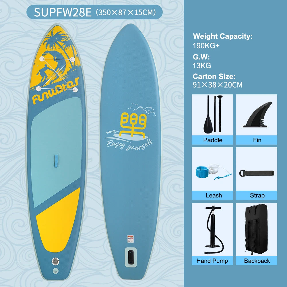 Tabla de paddle surf inflable FunWater, tabla SUP de 320–385 cm con plataforma antideslizante, tabla de paddle surf portátil para surf, turismo, pesca y deportes acuáticos