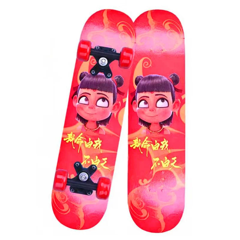 Nuevo monopatín de cuatro ruedas de dibujos animados para niños, patinetas para principiantes, plataforma de madera de arce, patineta para exteriores, monopatín de doble balancín