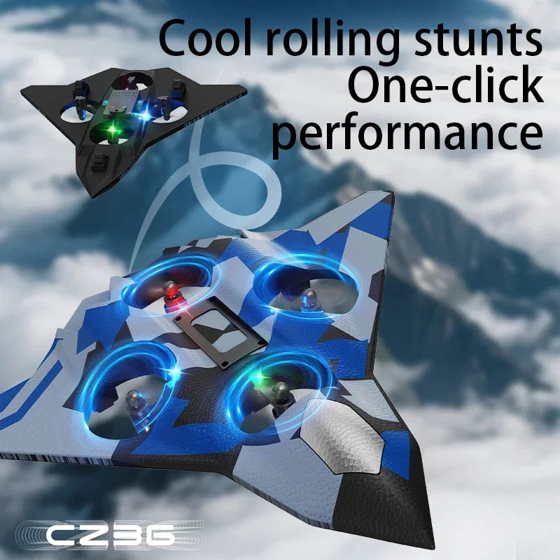 CZ36 2.4G 10CH RC EPP Avión de combate de espuma - 360 grados acrobacias, despegue con una sola tecla, luces LED - El mejor regalo de juguete para niños