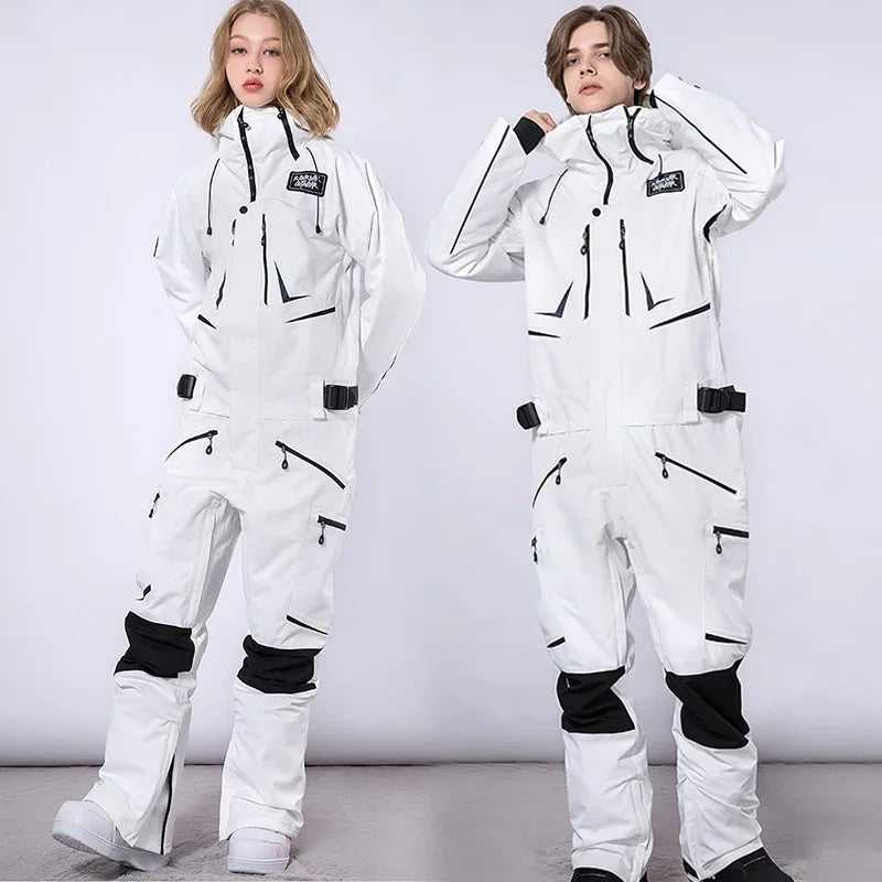Traje de nieve de una pieza para hombre y mujer, mono de esquí cálido impermeable para exteriores, ropa femenina a prueba de viento para Snowboard de montaña, novedad de invierno de 2024
