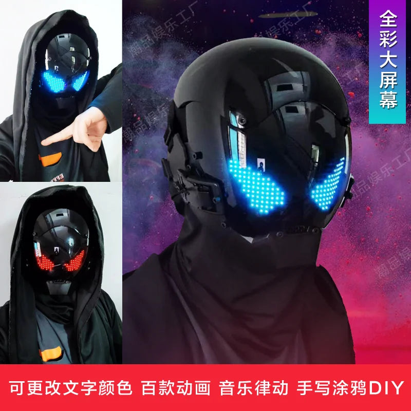 Máscara Cyber Punk, disfraces, máscara, Cosplay, soldado Mech con pantalla LED de subtítulos, casco de Control por aplicación de teléfono, accesorios de Bar para fiesta de Halloween