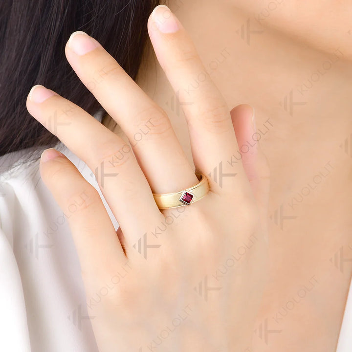 Anillo de Boda Kuololit con Rubí Cultivado en Laboratorio, Personalizado para Mujer y Hombre, Oro Amarillo Sólido de 14K, 10K, 585, 6mm, para Regalos de Navidad y Fiestas
