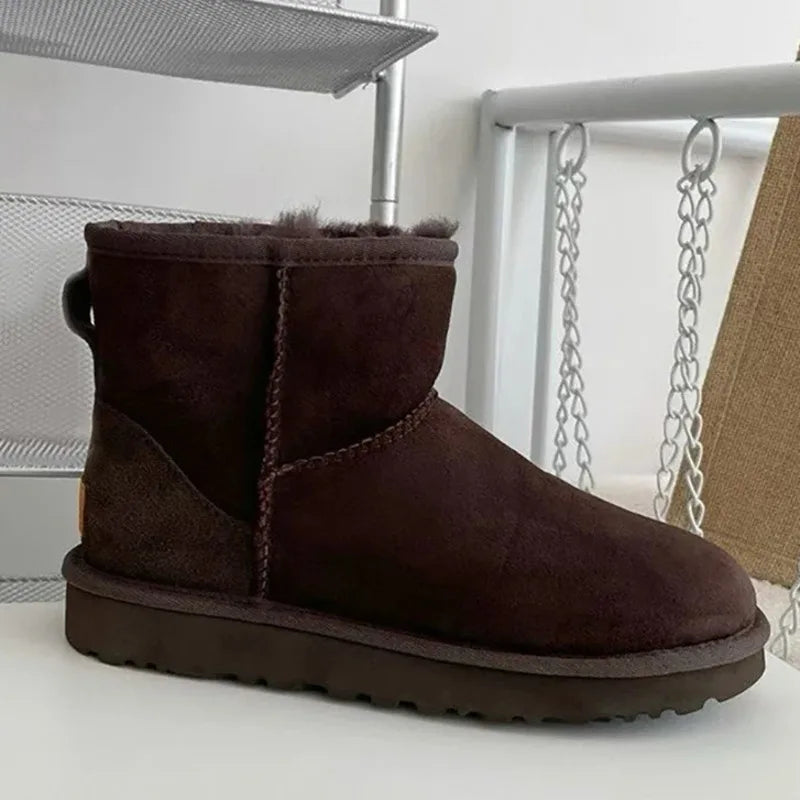 Botas de nieve clásicas de mujer, modelo 2027, nuevas, de invierno, cálidas, de lana, con suela gruesa, de cuero genuino y piel.