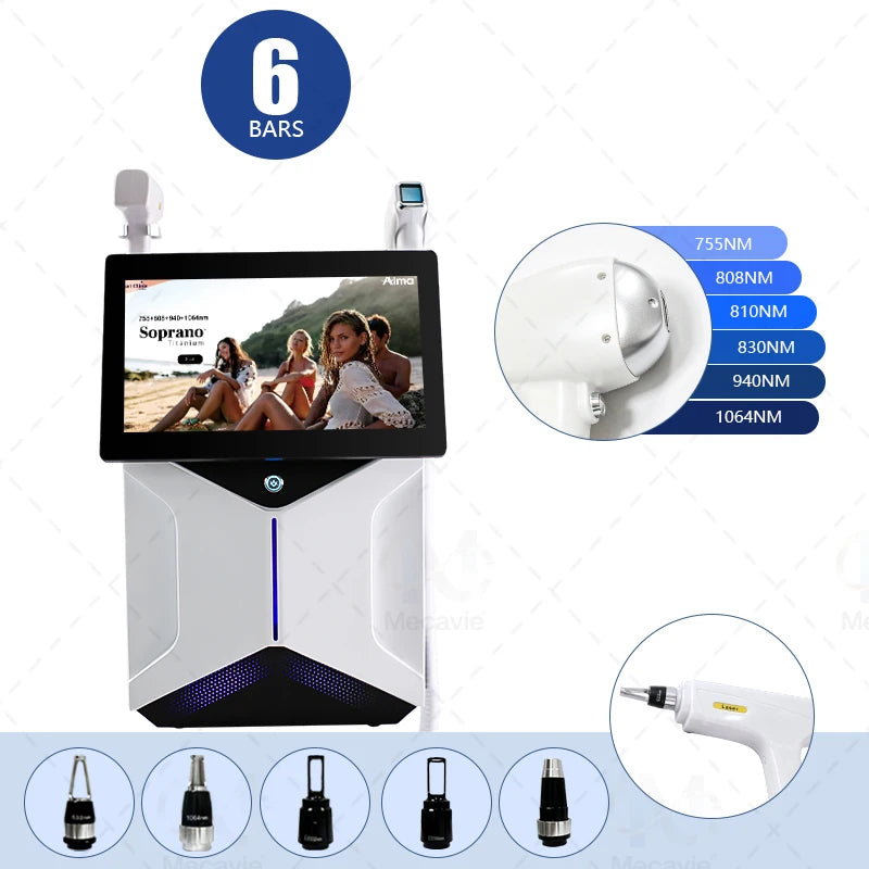 Máquina Láser de Diodo Profesional Soprano 2 en 1 de 5000W 755/808/830/940/1064nm para Depilación y Eliminación de Tatuajes con Sistema de Enfriamiento por Hielo