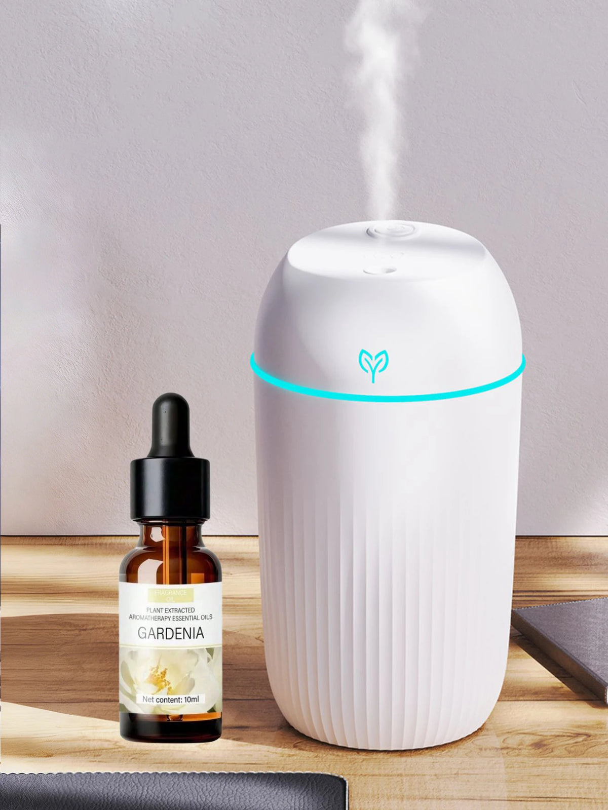 Humidificador ultrasónico portátil USB de 420 ml, mini difusor de aceites esenciales, purificador de aire para coche, generador de niebla aniónica con aroma.