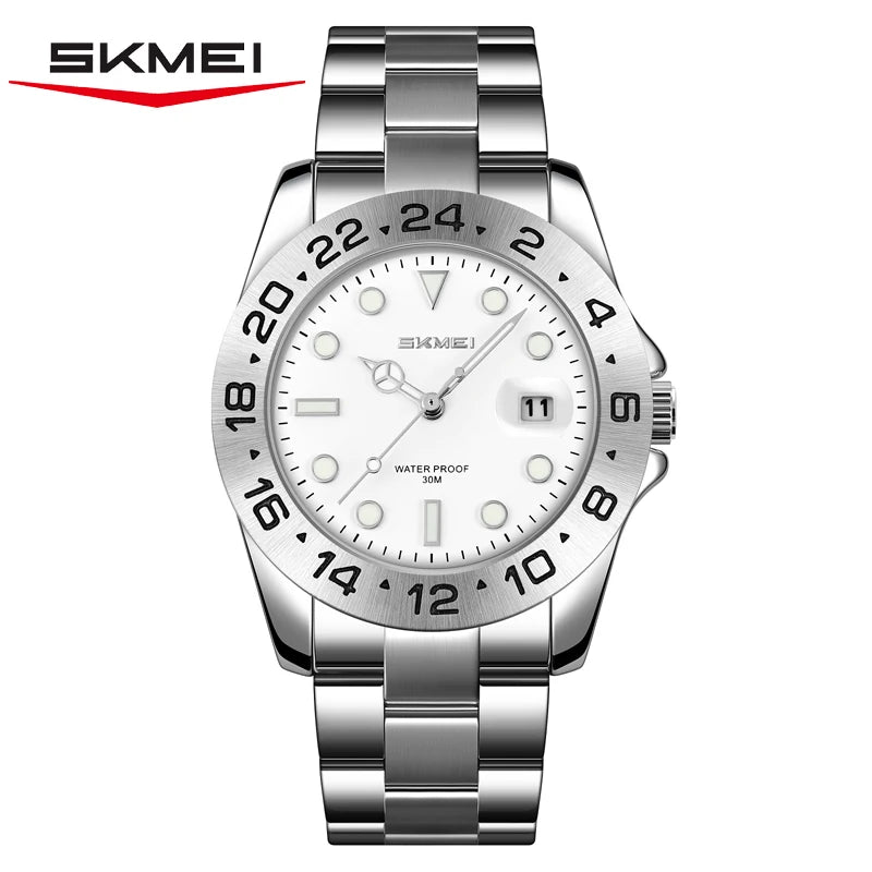 SKMEI 9415 Fashion Quartz Wristwatch Men Women Business Stainless Steel Watch Fashion Timer 3 Bar Waterproof Sports Clock