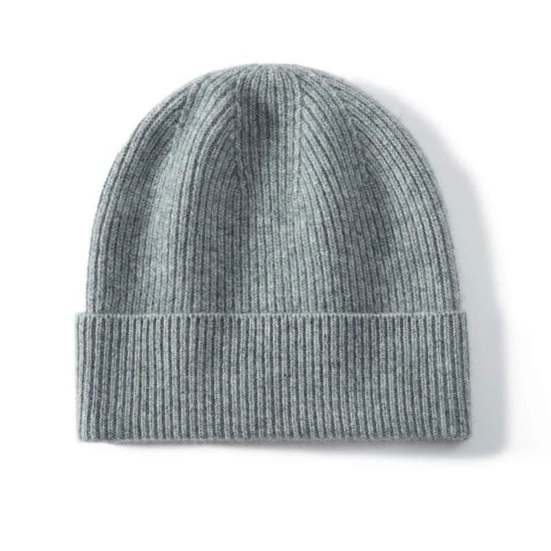 Gorros de Cachemira de primera calidad de 100%, gorros gruesos de punto para hombres y mujeres, gorro de otoño e invierno, gorro de pelo de pescador acanalado fino suave