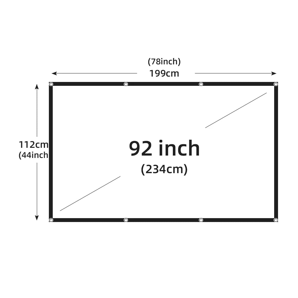 Pantalla de proyección plegable con marco negro y tamaño 92 pulgadas